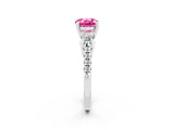 White gold Three-Stone Round Cut Pink Sapphire Pavé Band with Four-Prong Setting_26