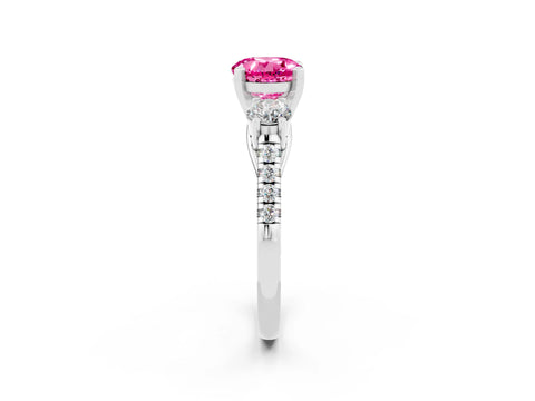 White gold Three-Stone Round Cut Pink Sapphire Pavé Band with Four-Prong Setting_26