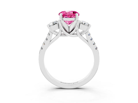 White gold Three-Stone Round Cut Pink Sapphire Pavé Band with Four-Prong Setting_27