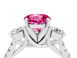 White gold Three-Stone Round Cut Pink Sapphire Pavé Band with Four-Prong Setting_28