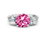 White gold Three-Stone Round Cut Pink Sapphire Ring with Pavé Band and Prong Setting_36