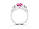 White gold Three-Stone Round Cut Pink Sapphire Ring with Pavé Band and Prong Setting_39