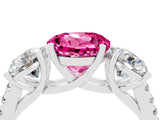White gold Three-Stone Round Cut Pink Sapphire Ring with Pavé Band and Prong Setting_40