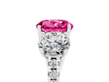 White gold Three-Stone Round Cut Pink Sapphire Ring with Pavé Band and Prong Setting_41