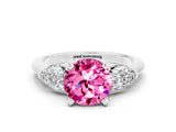 White gold Three-Stone Round Cut Pink Sapphire Ring with Pear Side Stones and Four-Prong Setting_42