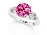 White gold Three-Stone Round Cut Pink Sapphire Ring with Pear Side Stones and Four-Prong Setting_43