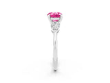 White gold Three-Stone Round Cut Pink Sapphire Ring with Pear Side Stones and Four-Prong Setting_44