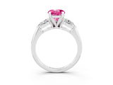 White gold Three-Stone Round Cut Pink Sapphire Ring with Pear Side Stones and Four-Prong Setting_45