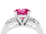 White gold Three-Stone Round Cut Pink Sapphire Ring with Pear Side Stones and Four-Prong Setting_46