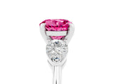 White gold Three-Stone Round Cut Pink Sapphire Ring with Pear Side Stones and Four-Prong Setting_47