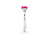 White gold Three-Stone Round Cut Pink Sapphire Ring with Pear  Side Stones in Four-Prong Setting_26