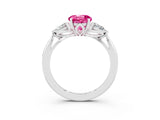 White gold Three-Stone Round Cut Pink Sapphire Ring with Pear  Side Stones in Four-Prong Setting_27