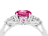 White gold Three-Stone Round Cut Pink Sapphire Ring with Pear  Side Stones in Four-Prong Setting_28