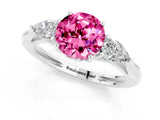 White gold Three-Stone Round Cut Pink Sapphire Ring with Pear  Side Stones in Four-Prong Setting_61