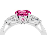 White gold Three-Stone Round Cut Pink Sapphire Ring with Pear  Side Stones in Four-Prong Setting_64