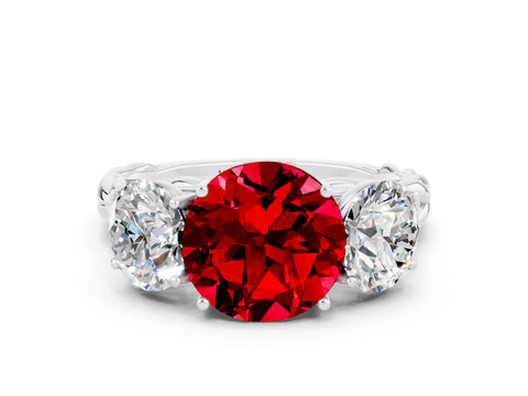 White gold Three-Stone Round Cut Ruby Braided Band Ring with Four-Prong Setting_12