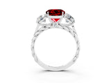 White gold Three-Stone Round Cut Ruby Braided Band Ring with Four-Prong Setting_15