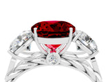 White gold Three-Stone Round Cut Ruby Braided Band Ring with Four-Prong Setting_16