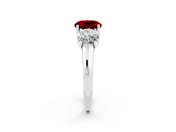 Platinum Three-Stone Round Cut Ruby Engagement Ring with Prong Setting