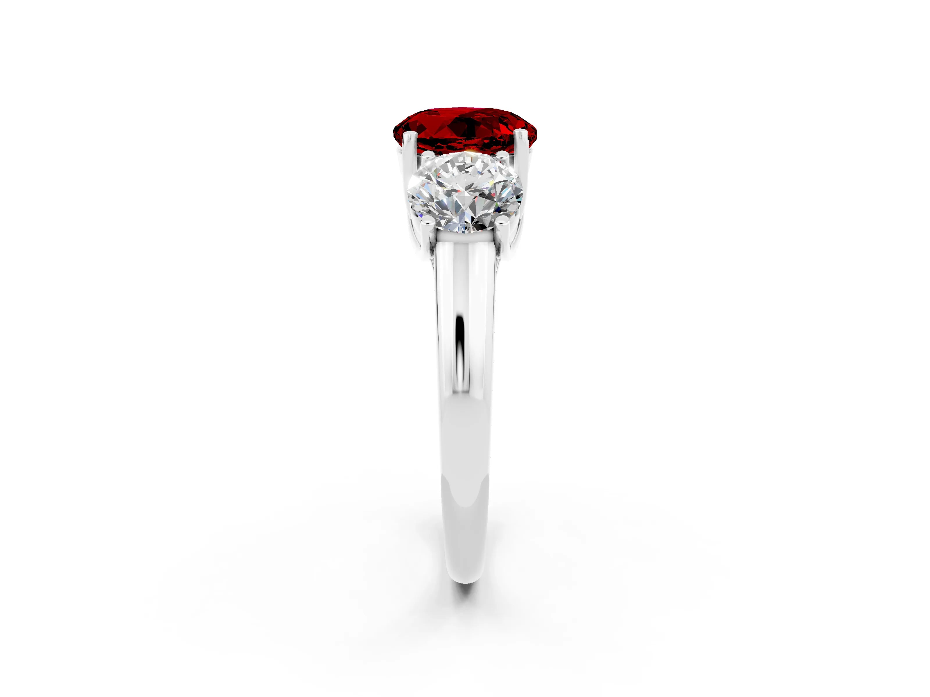 White gold Three-Stone Round Cut Ruby Engagement Ring with Prong Setting_2