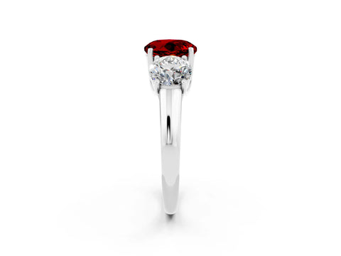 White gold Three-Stone Round Cut Ruby Engagement Ring with Prong Setting_2