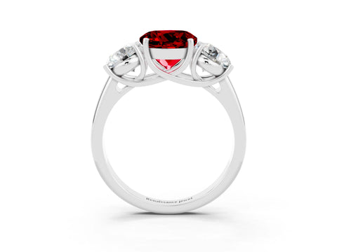 White gold Three-Stone Round Cut Ruby Engagement Ring with Prong Setting_3