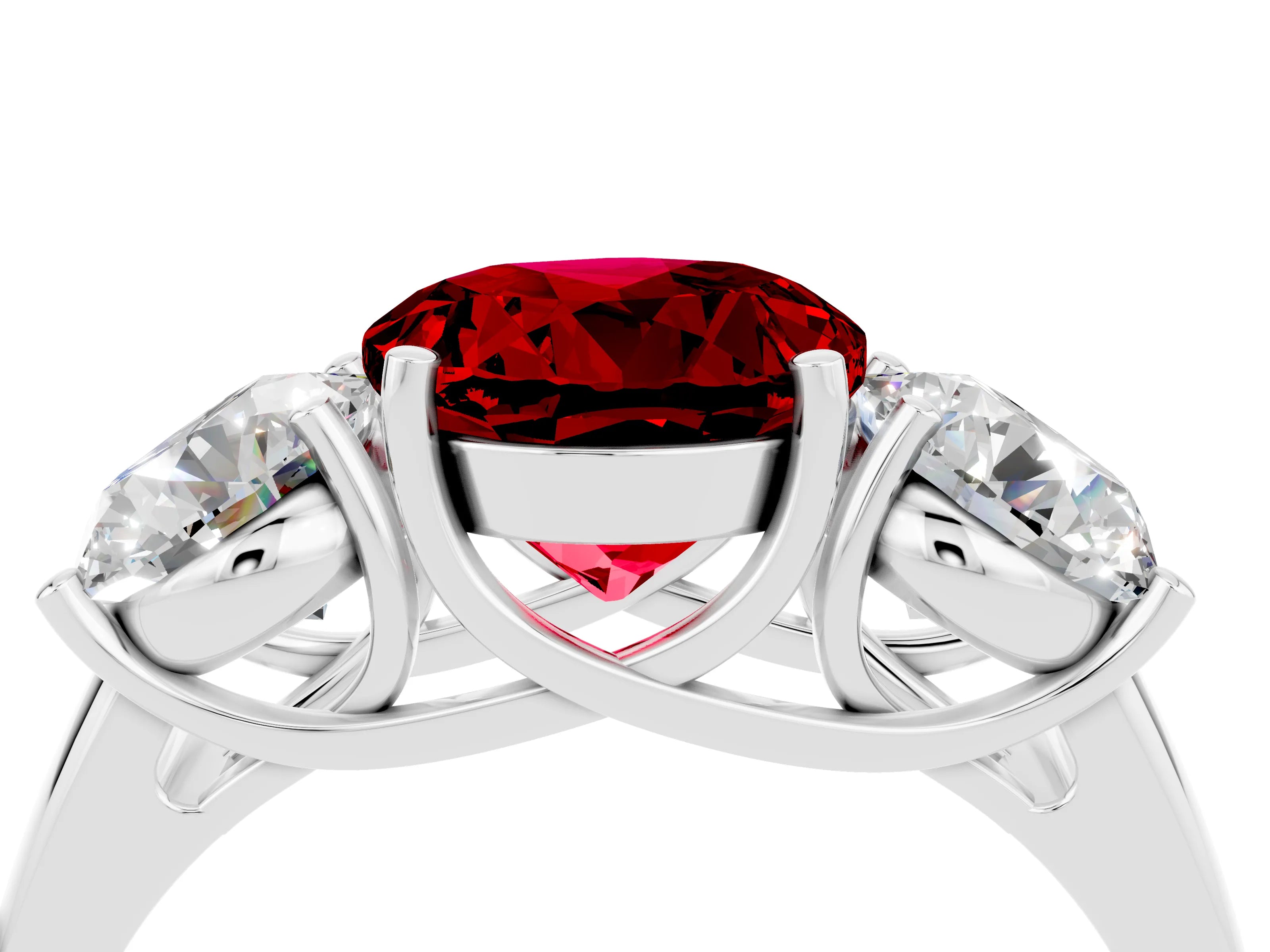 White gold Three-Stone Round Cut Ruby Engagement Ring with Prong Setting_4