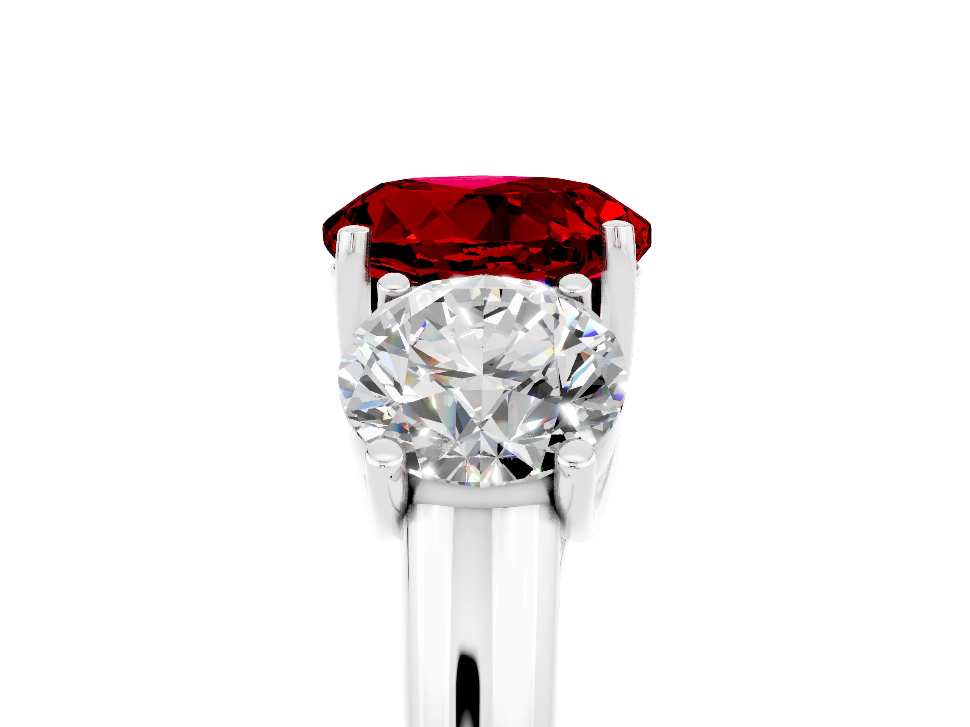 White gold Three-Stone Round Cut Ruby Engagement Ring with Prong Setting_5