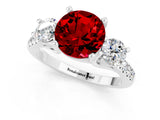 White gold Three-Stone Round Cut Ruby Pavé Band with Four-Prong Setting_1