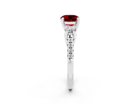 White gold Three-Stone Round Cut Ruby Pavé Band with Four-Prong Setting_2