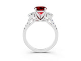 White gold Three-Stone Round Cut Ruby Pavé Band with Four-Prong Setting_3