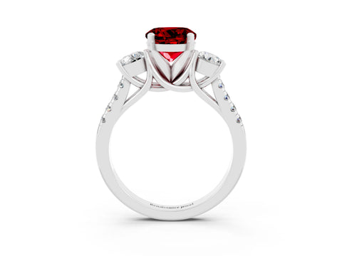 White gold Three-Stone Round Cut Ruby Pavé Band with Four-Prong Setting_3