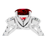 White gold Three-Stone Round Cut Ruby Pavé Band with Four-Prong Setting_4