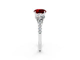 White gold Three-Stone Round Cut Ruby Ring with Pavé Band and Prong Setting_14