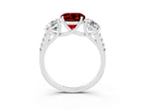 White gold Three-Stone Round Cut Ruby Ring with Pavé Band and Prong Setting_15