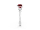 White gold Three-Stone Round Cut Ruby Ring with Pear Side Stones and Four-Prong Setting_2