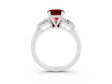 White gold Three-Stone Round Cut Ruby Ring with Pear Side Stones and Four-Prong Setting_3