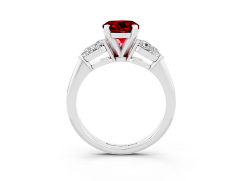 White gold Three-Stone Round Cut Ruby Ring with Pear Side Stones and Four-Prong Setting_3