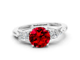 White gold Three-Stone Round Cut Ruby Ring with Pear  Side Stones in Four-Prong Setting_12