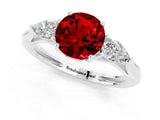 White gold Three-Stone Round Cut Ruby Ring with Pear  Side Stones in Four-Prong Setting_13