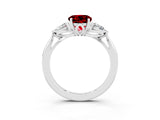 White gold Three-Stone Round Cut Ruby Ring with Pear  Side Stones in Four-Prong Setting_15