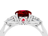 White gold Three-Stone Round Cut Ruby Ring with Pear  Side Stones in Four-Prong Setting_16