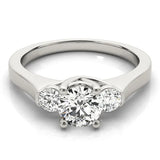 White gold Three-Stone Round Cut Solitaire Engagement Ring with Prong Setting and Classic Band 1