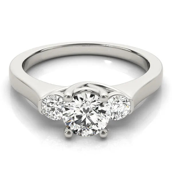 White gold Three-Stone Round Cut Solitaire Engagement Ring with Prong Setting and Classic Band