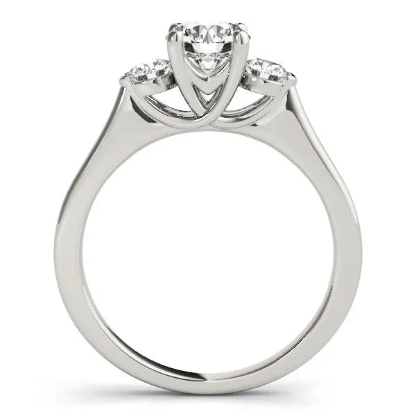 White gold Three-Stone Round Cut Solitaire Engagement Ring with Prong Setting and Classic Band