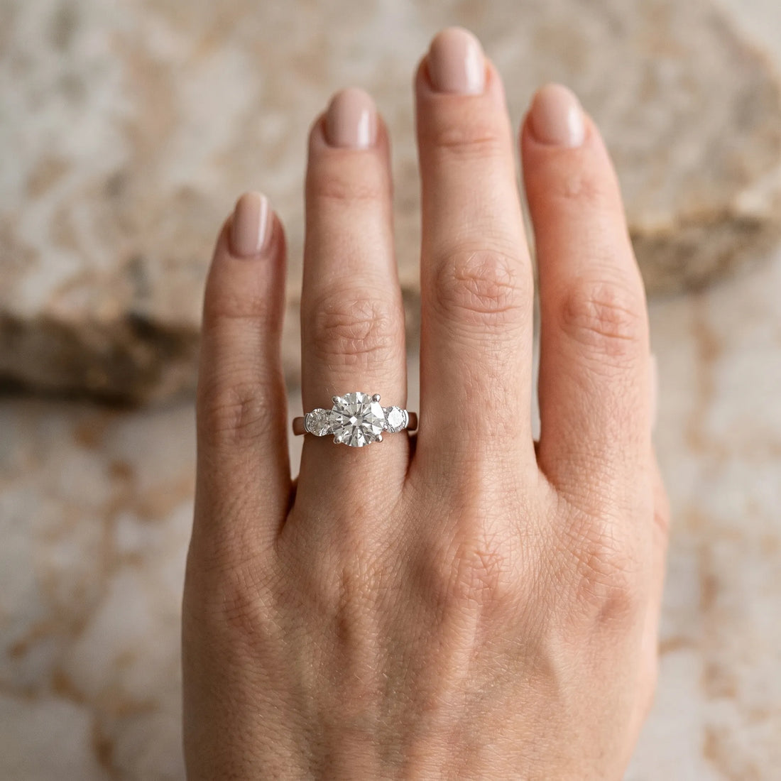 White gold Three-Stone Round Cut Solitaire Engagement Ring with Prong Setting and Classic Band_27
