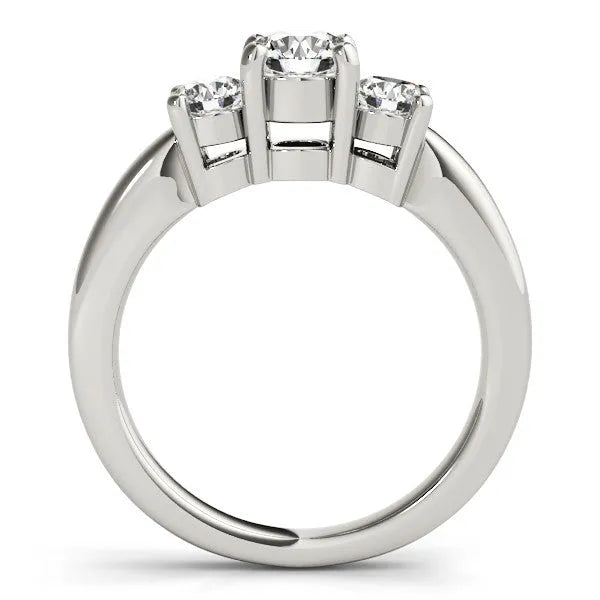 White gold Three-Stone Round Cut Solitaire Ring with Cathedral Band and Four-Prong Setting