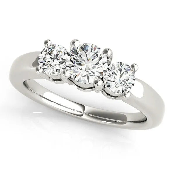 White gold Three-Stone Round Cut Solitaire Ring with Cathedral Band and Four-Prong Setting