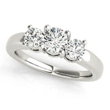 White gold Three-Stone Round Cut Solitaire Ring with Cathedral Band and Four-Prong Setting