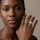 White gold Three-Stone Round Cut Solitaire Ring with Cathedral Band and Four-Prong Setting_28